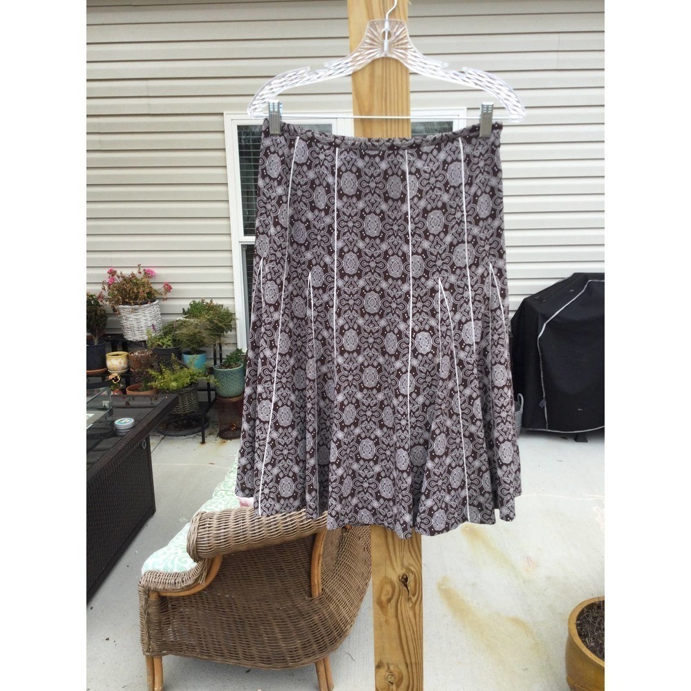 Ann Taylor womens flare skirt boho brown paisley 6P 6 petite business summer 90s